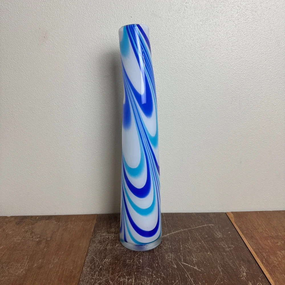 Blue Swirl Art Glass‎ Vase 15.5